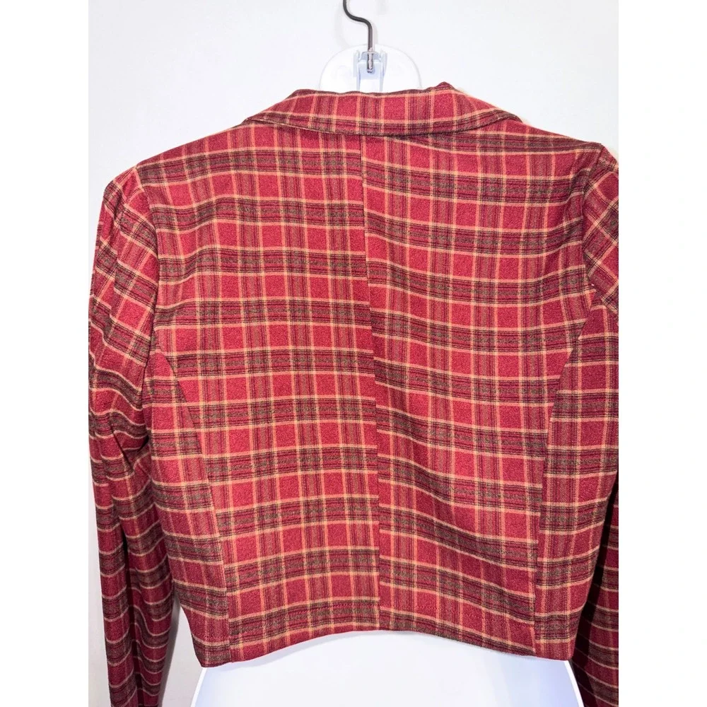 Hyfve Womens Red Plaid Cropped Single Button Blazer Top Small HF22F822